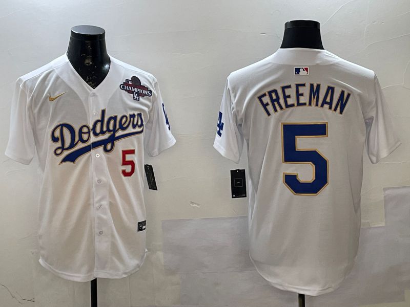 Men Los Angeles Dodgers #5 Freeman White Gold Game 2025 Nike MLB Jersey style 02254